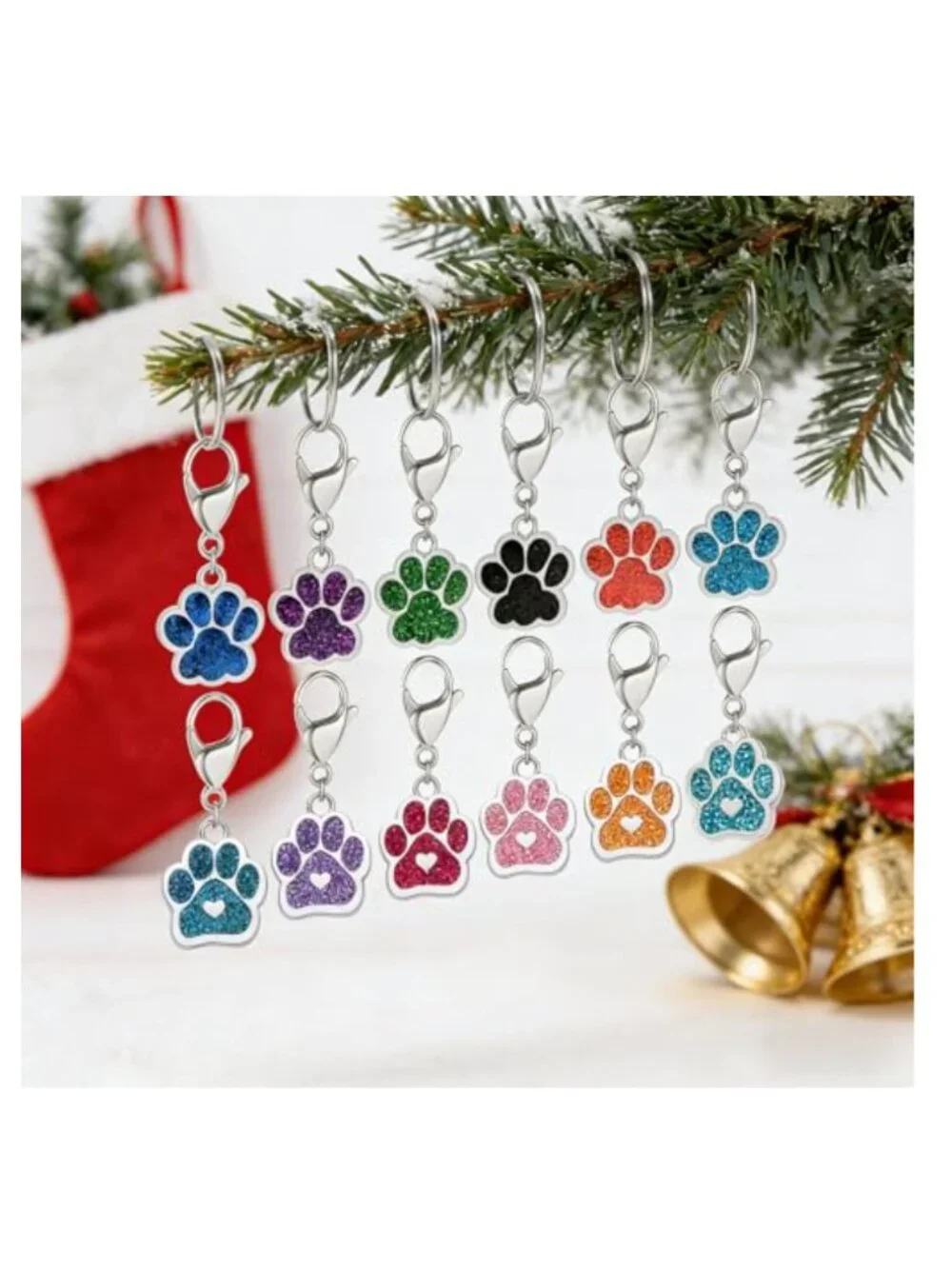 Paw Print Keychains Set of 18 Glitter Animal Cat Dog Claw Keyring Pet Memorial